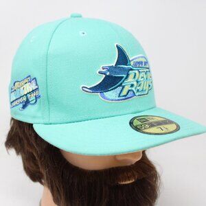 Tampa Bay Rays Fitted Hat 7 1/8 Teal New Era 59FIFTY Cooperstown Collection Cap